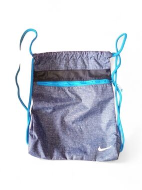 Nike Navy Drawstring Backpack Bag with Bright Blue Accents